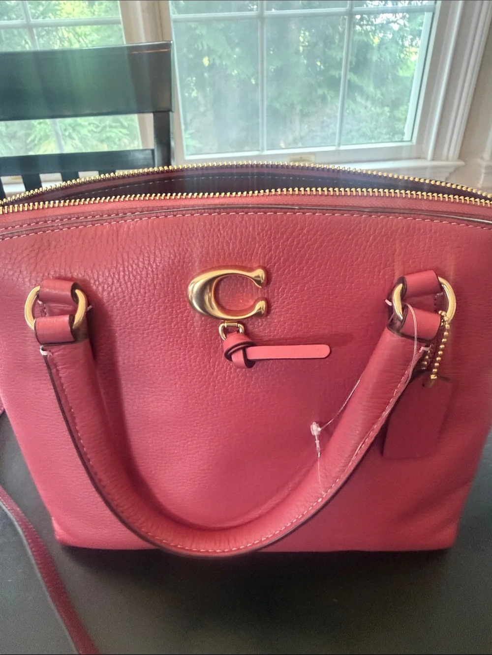 NWT Coach Pink Pebbled Leather Crossbody Satchel with Gold Hardware